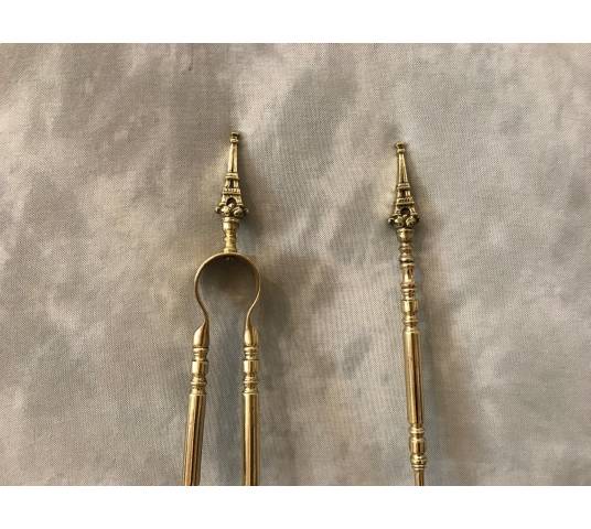 Ensemble d' une pelle et d' une pince en brass et en bronze d' epoch 19 ème