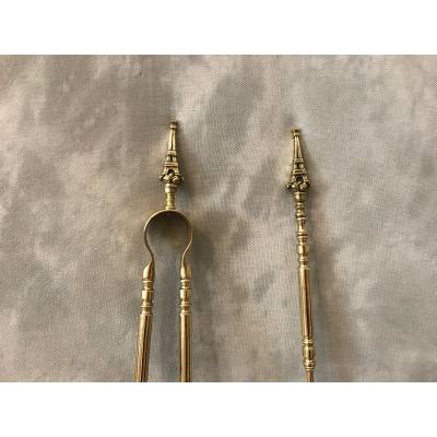 Ensemble d' une pelle et d' une pince en brass et en bronze d' epoch 19 ème