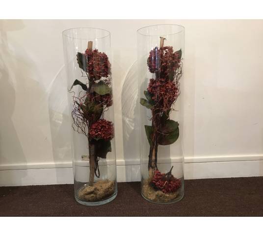 Paire de grands vases en verre cylindrique