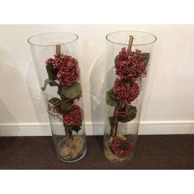 Paire de grands vases en verre cylindrique