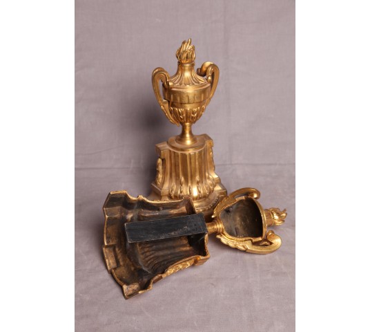 Ancient gilded bronze Chenets Transition 18 th