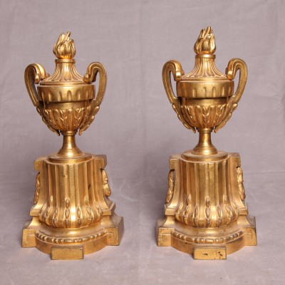 Ancient gilded bronze Chenets Transition 18 th