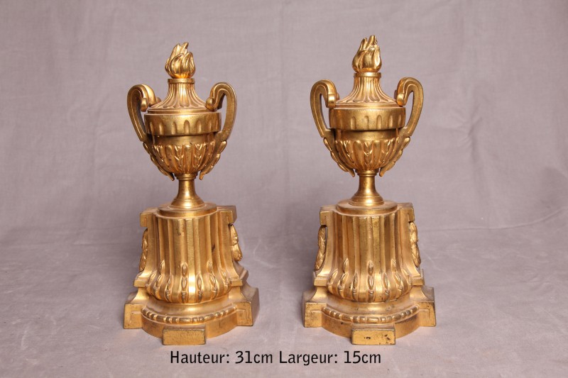 Ancient gilded bronze Chenets Transition 18 th