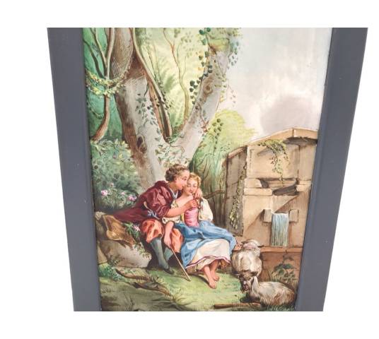 Set of 3 paintings in earthenware 19 th