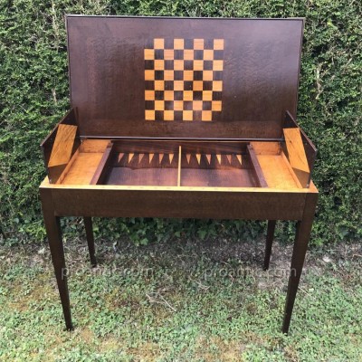 Table à jeux tric trac en marquetry d' époque fin 19 ème