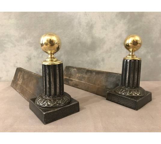 Pair of old cast iron and brass tracks from the 19th century