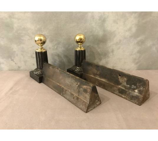 Pair of old cast iron and brass tracks from the 19th century