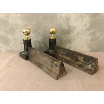Pair of old cast iron and brass tracks from the 19th century