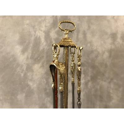 Beautiful and large bronze and iron fireplace servant from the 19th century