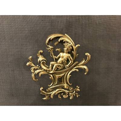 Fireplace firewall bronze fire screen from the 19th century