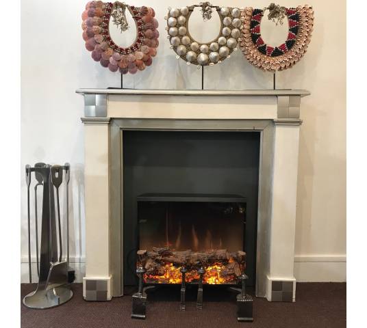 Decorative painted wood fireplace in an Art Deco spirit