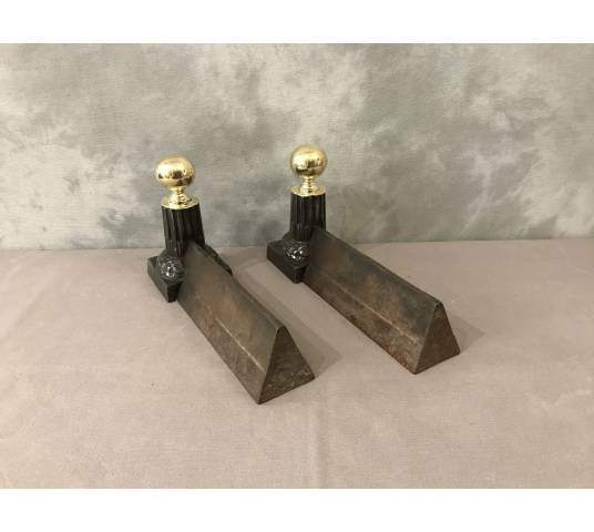 Pair of small old cast iron and brass caterpillars from the 19th century
