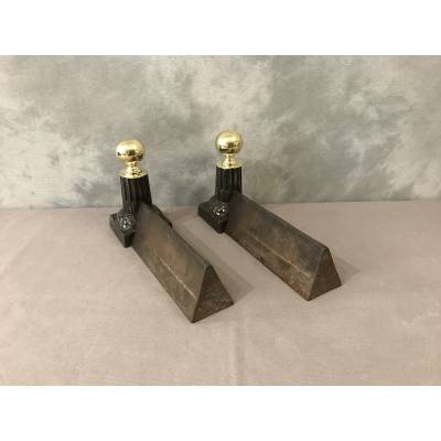 Pair of small old cast iron and brass caterpillars from the 19th century