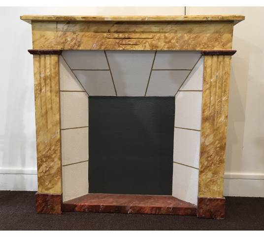 Belle cheminée décorative en bois peint façon faux marbre