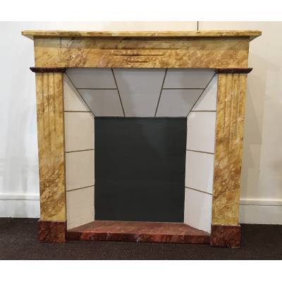 Belle cheminée décorative en bois peint façon faux marbre