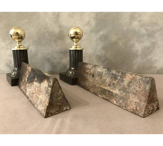Pair of old cast iron and brass tracks from the 19th century