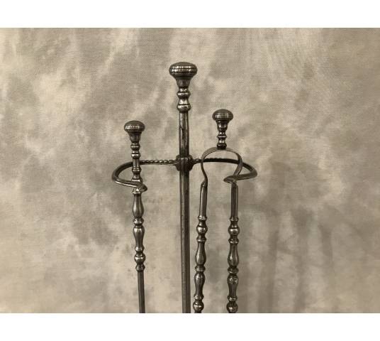 Serviteur de cheminée ancien en fer avec pelleté pince  d'époque 19 ème