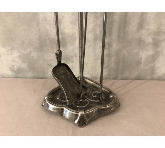 Serviteur de cheminée ancien en fer avec pelleté pince  d'époque 19 ème