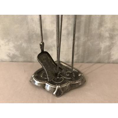 Serviteur de cheminée ancien en fer avec pelleté pince  d'époque 19 ème