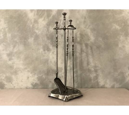 Serviteur de cheminée ancien en fer avec pelleté pince  d'époque 19 ème