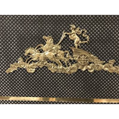 Beautiful large bronze and brass fireplace screen firewall from the 19th century