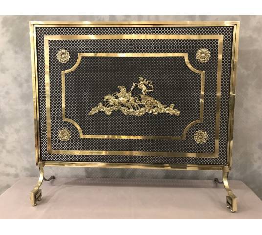 Beautiful large bronze and brass fireplace screen firewall from the 19th century