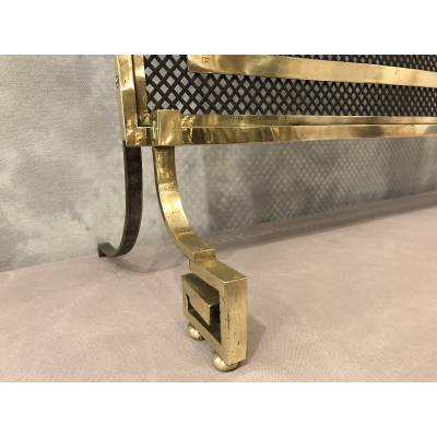Beautiful large bronze and brass fireplace screen firewall from the 19th century
