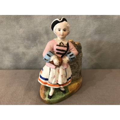 Pot à tabac Madelon en porcelaine de biscuit d'époque 19 ème