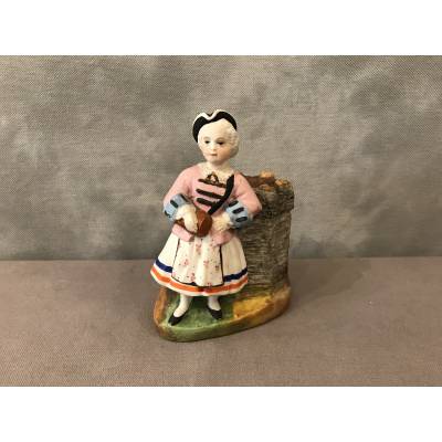 Pot à tabac Madelon en porcelaine de biscuit d'époque 19 ème