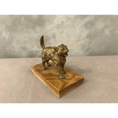 Small bronze cat on a marble base from the late 19th century