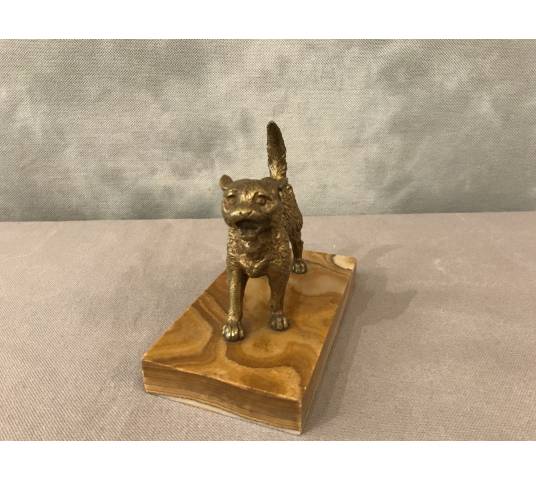 Small bronze cat on a marble base from the late 19th century