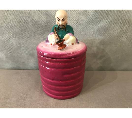 Old magot earthenware tobacco jar from the 19th century