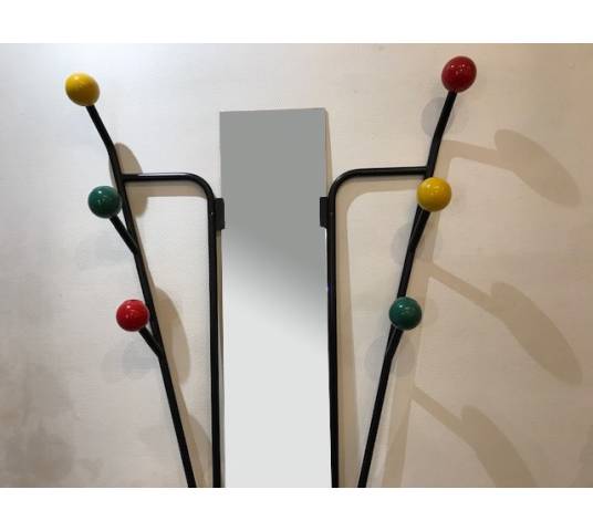Black iron ball coat rack from the 1970s after Roger Ferraud