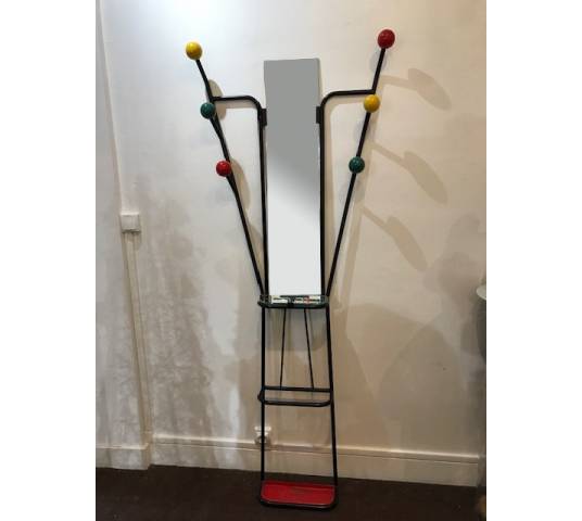 Black iron ball coat rack from the 1970s after Roger Ferraud