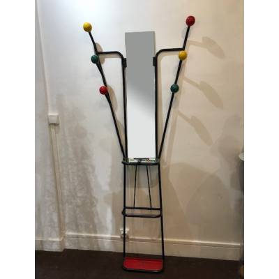 Black iron ball coat rack from the 1970s after Roger Ferraud