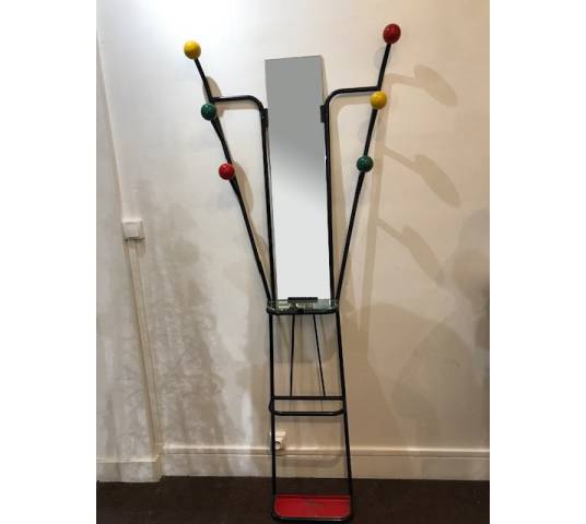 Black iron ball coat rack from the 1970s after Roger Ferraud
