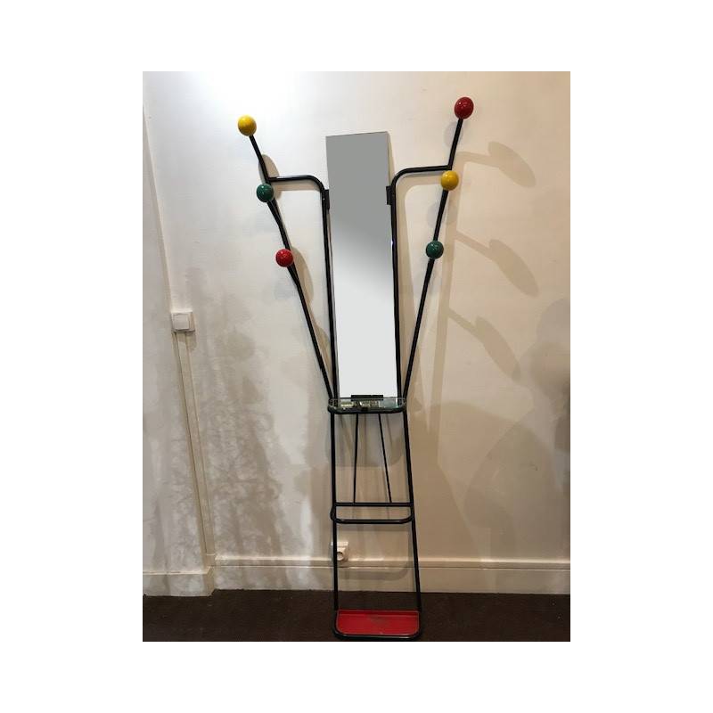 Black iron ball coat rack from the 1970s after Roger Ferraud