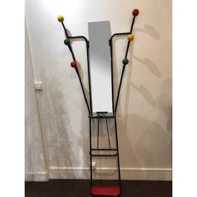 Black iron ball coat rack from the 1970s after Roger Ferraud