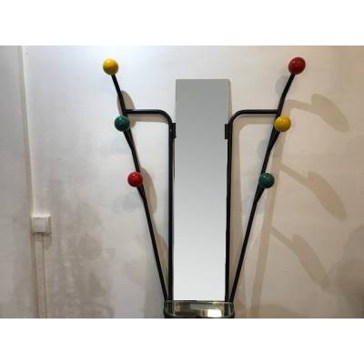 Black iron ball coat rack from the 1970s after Roger Ferraud