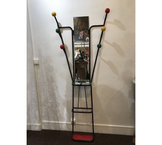 Black iron ball coat rack from the 1970s after Roger Ferraud