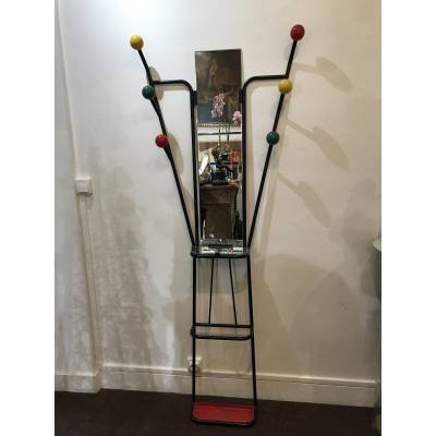 Black iron ball coat rack from the 1970s after Roger Ferraud