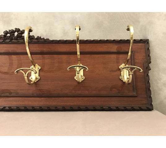 Set of 6 coat racks, bronze coat hooks on wood from the 19th century