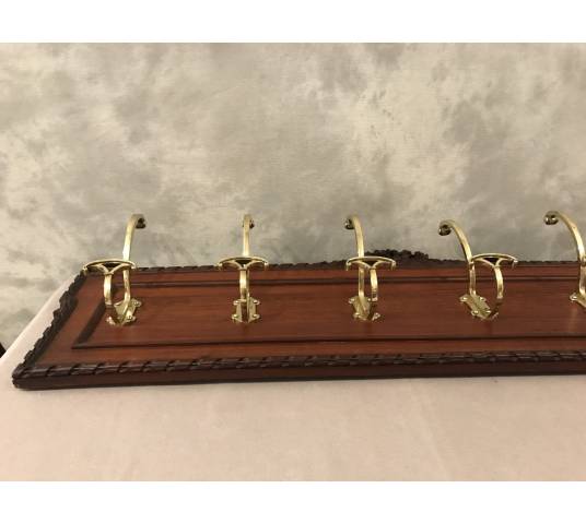 Set of 6 coat racks, bronze coat hooks on wood from the 19th century