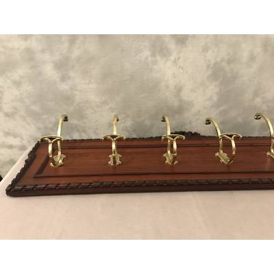 Set of 6 coat racks, bronze coat hooks on wood from the 19th century