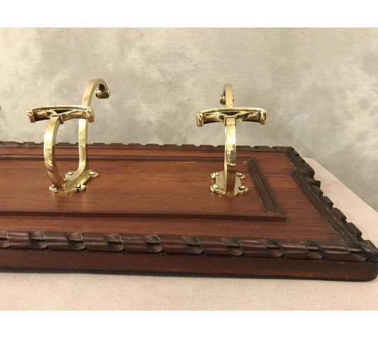 Set of 6 coat racks, bronze coat hooks on wood from the 19th century