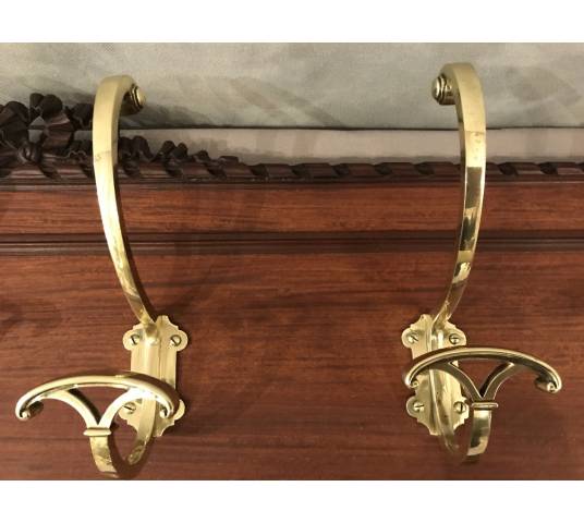 Set of 6 coat racks, bronze coat hooks on wood from the 19th century
