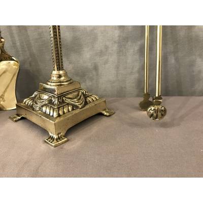 Old bronze and brass fireplace servant 4 pieces from the 19th century