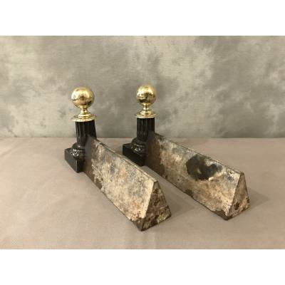 Pair of small old cast iron and brass caterpillars from the 19th century