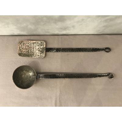 A ladle and a copper skimmer from the 18th century
