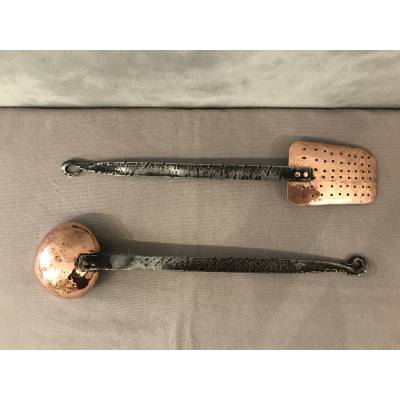 A ladle and a copper skimmer from the 18th century